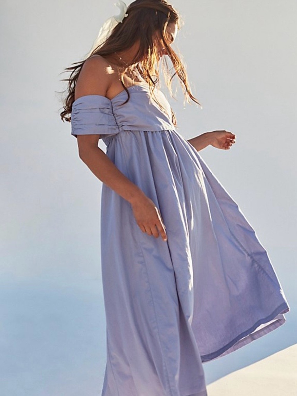 Free People Dance it Away Lavender Midi Dress Off Shoulder